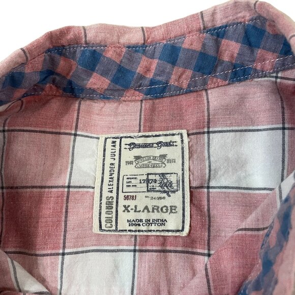 Colours Alexander Julian Shirt Men's Sixe XL Short Sleeve Plaid Pink & White - Picture 2 of 5